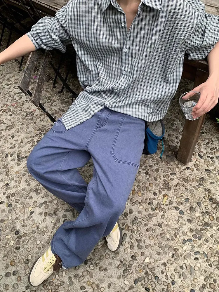 

Loose Wide Leg Men's Jeans Casual High Street Sle Spring 2025 French Work Blue Lazy Sle American Retro Youth Casual Pants