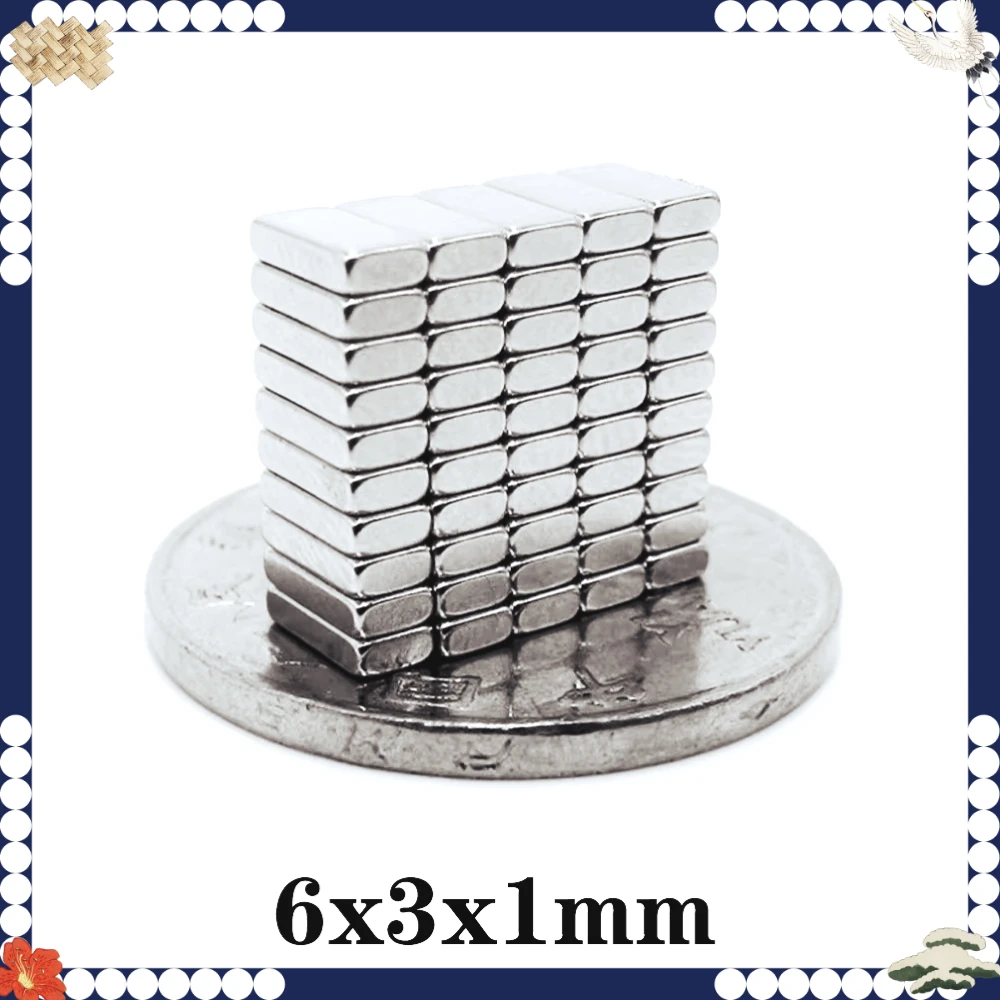 6x3x1mm Block Strong Powerful Magnetic Magnets 6X3x1 mini Small Sheet Permanent Magnet 6*3*1mm Thin Neodymium Magnet 6*3*1