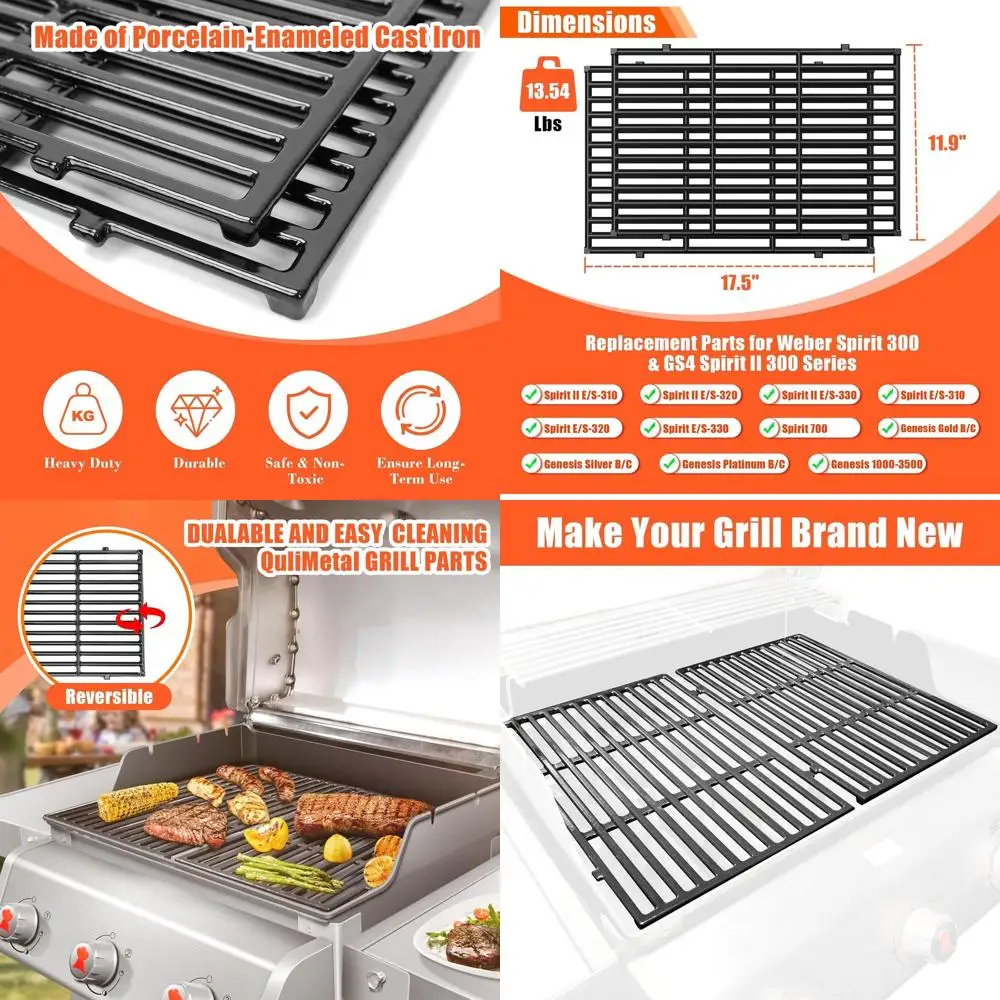 

Weber Spirit 300 Series 17.5 Porcelain Cast Iron Grill Grates for Genesis Silver/Gold B&C, E-310, 1000-3500 Models
