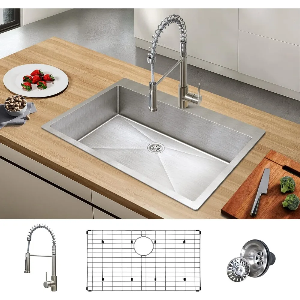 

Single Bowl Bar Sink With Dust Lid and Faucet 18 Gauge 304 Stainless Steel Gourmet Kitchen Sink Utensils for Kitchen Accessories