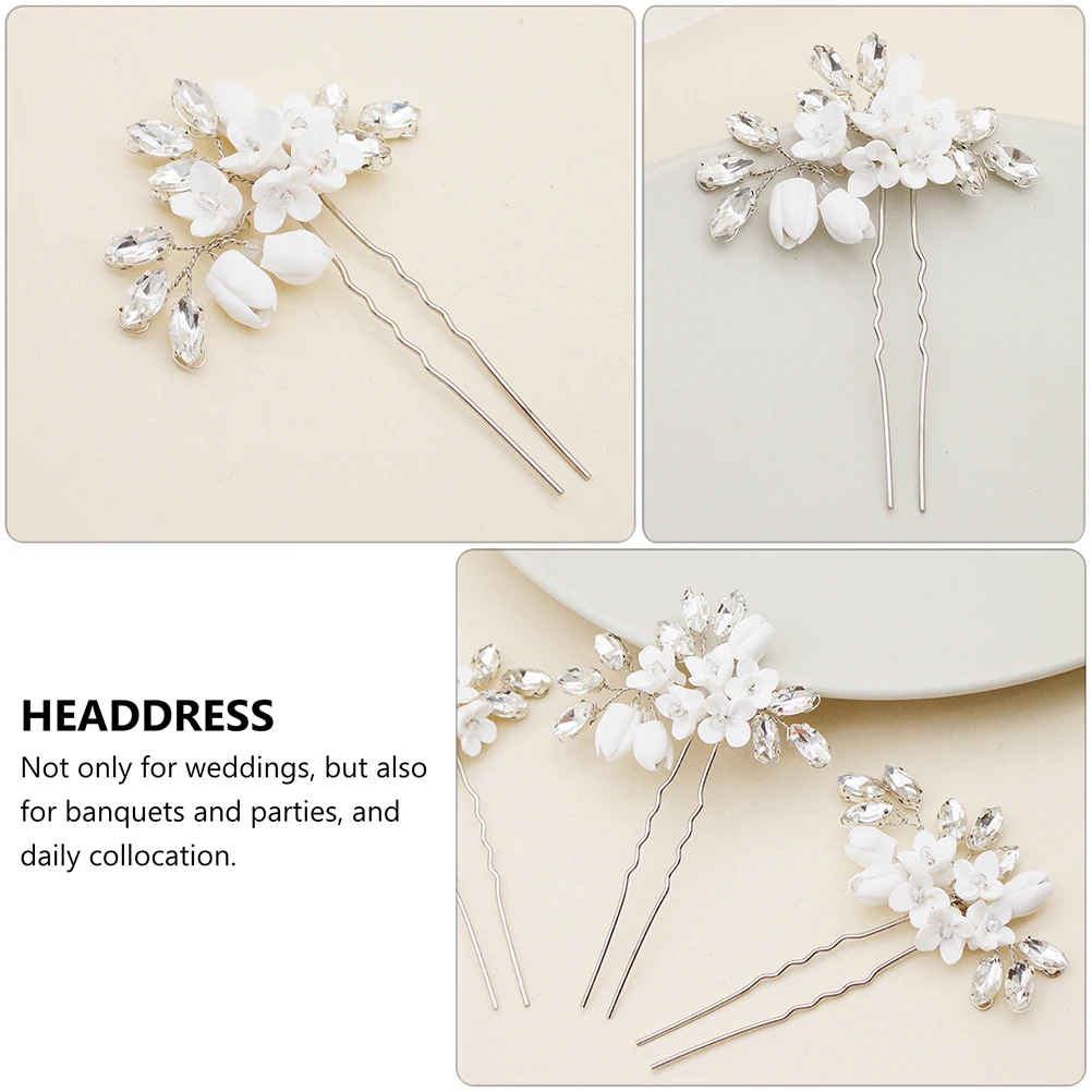 

1pc Rhinestone Flower Pin U Shape Wedding Bridal Hairpin Alloy Decorative Hair Clip For Women Brides Silver Hair Accessory