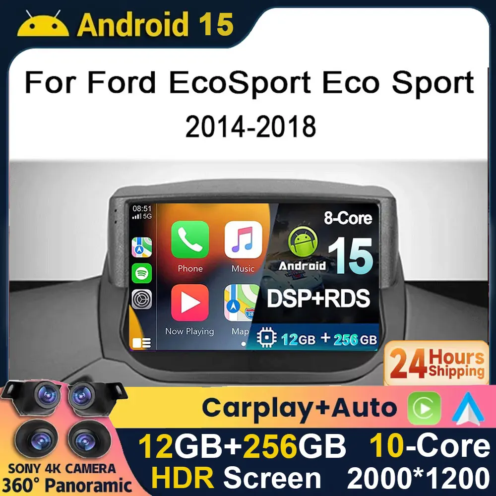 Android 15 2K QLED autor para Ford EcoSport Eco Sport 2014 - 2018 reproductor de Radio Multimedia para coche pantalla unidad principal Carplay 4G BT