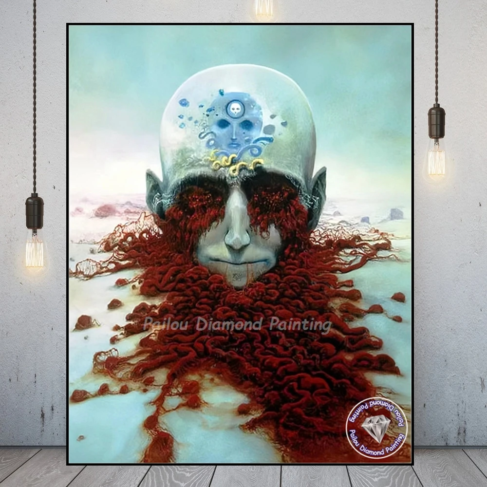 głosem świata po śmierci Zdzisaw Beksi N Ski Horror Art Diamond Painting Kits Halloween Dark Skull Ghost Cross Stitch Decor