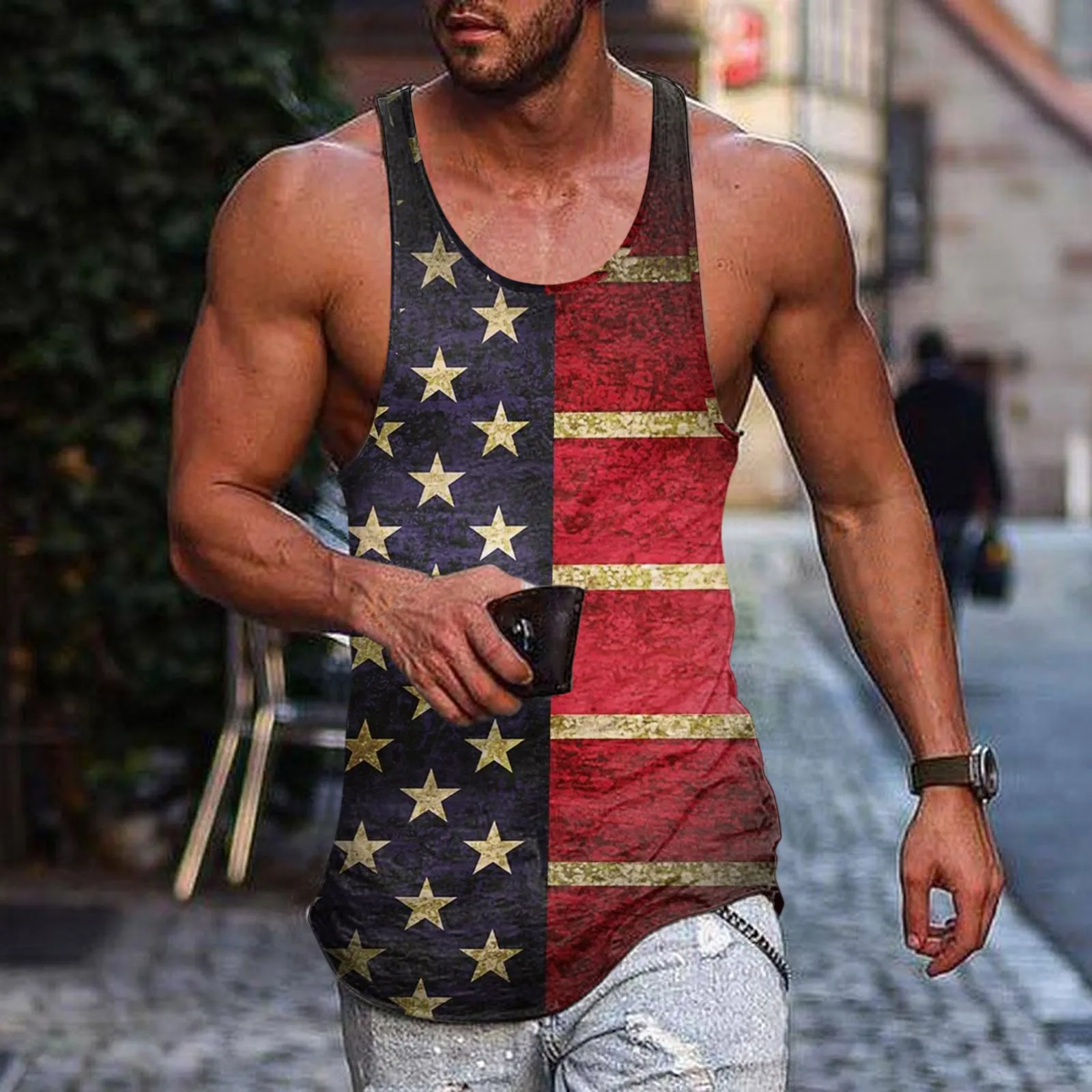 Men Summer Surf Beach Men Tank Top Casual Sleeveless Top Boy Loose 4th Of July Print Tank Top Outfits Camis Vest Chemise Homme