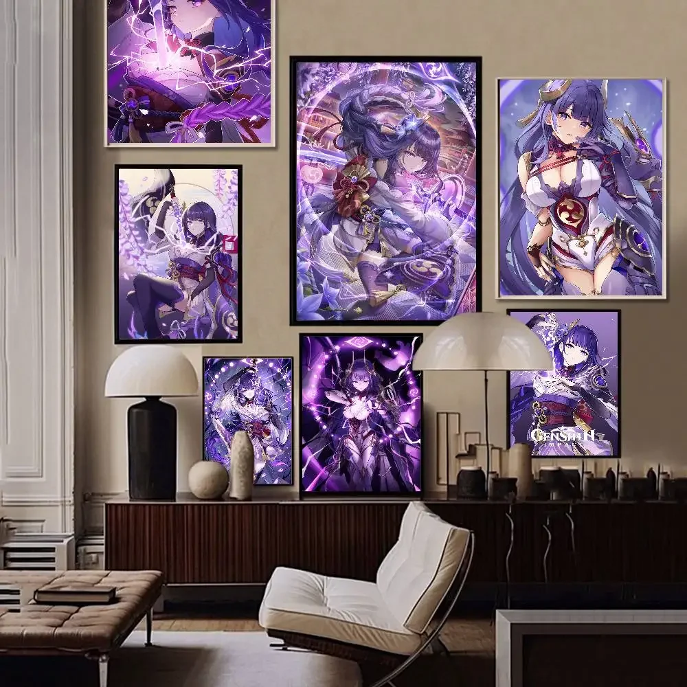 Raiden Shogun Genshin Impact Classic Movie Posters Waterproof   Coffee House Bar Decor Art Wall s