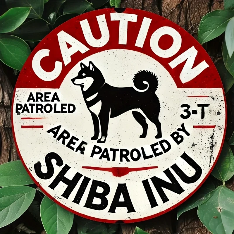 Caution Shiba Inu Patrol - Vintage Durable Metal Plaque Wall Decor, Pet Warning Outdoor Wall Art