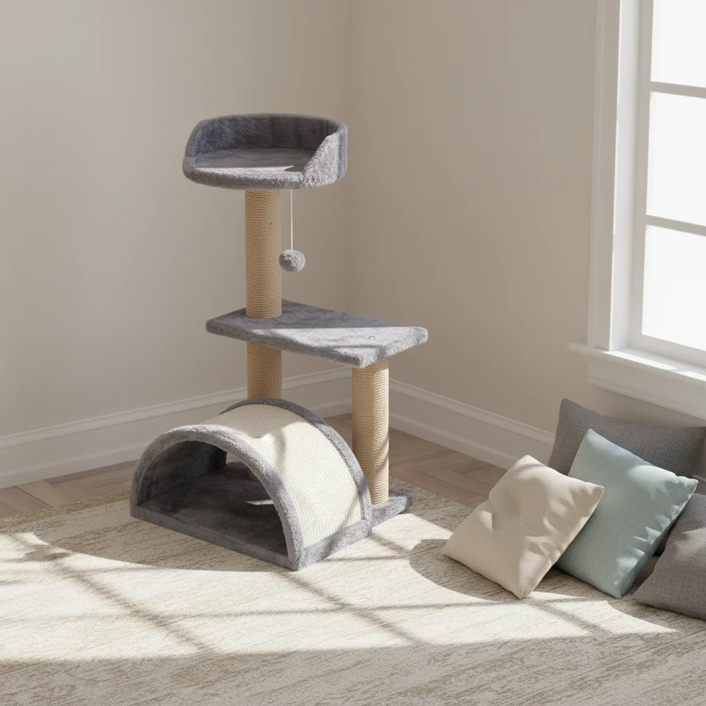 

Cute Small Style Density Board Cat Climbing Frame & Scratching Post with Jumping Platform for Pet Cats