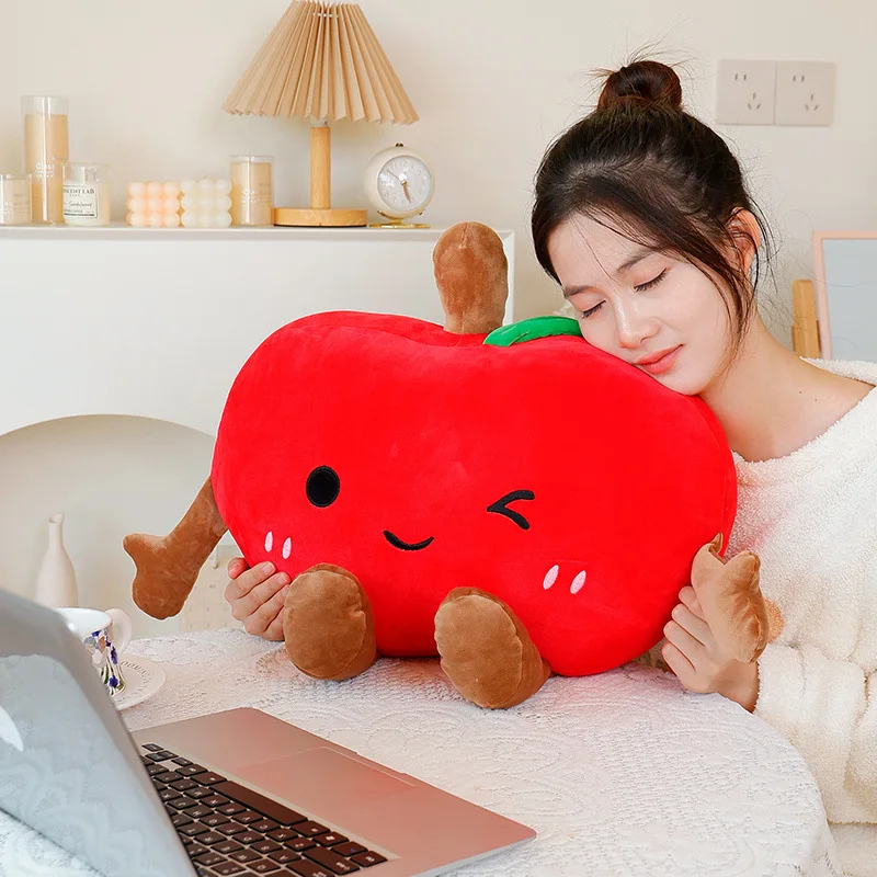 Cute Cartoon Red Apple Plush Toy, Kawaii Stuffed Apple Pillow, Home Cushion & Comfort Doll for Girls
