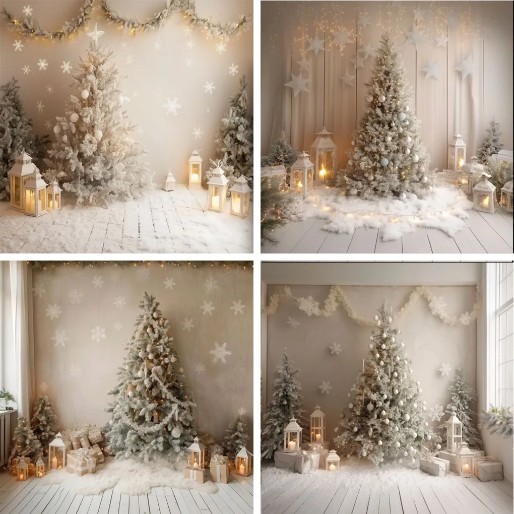 

Mehofond Christmas Tree Garlands Photography Backdrop Kids Family Portrait Snowflakes Star Beige Wall Decor Background Photozone