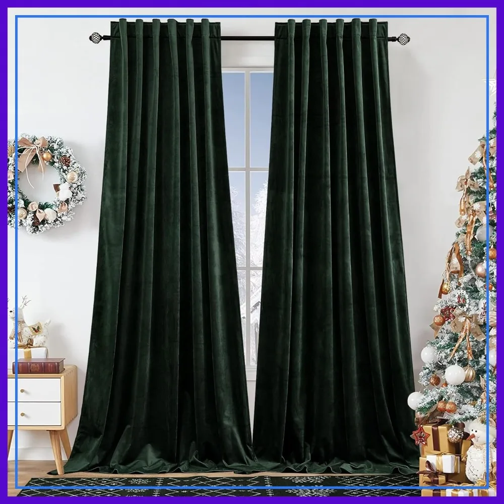 

Dark Green Velvet Curtains for Bedroom Window, Super Soft Vintage Luxury Heavy Drapes, Room Darkening Thermal Insulated, W52 x L84, 2 Panels