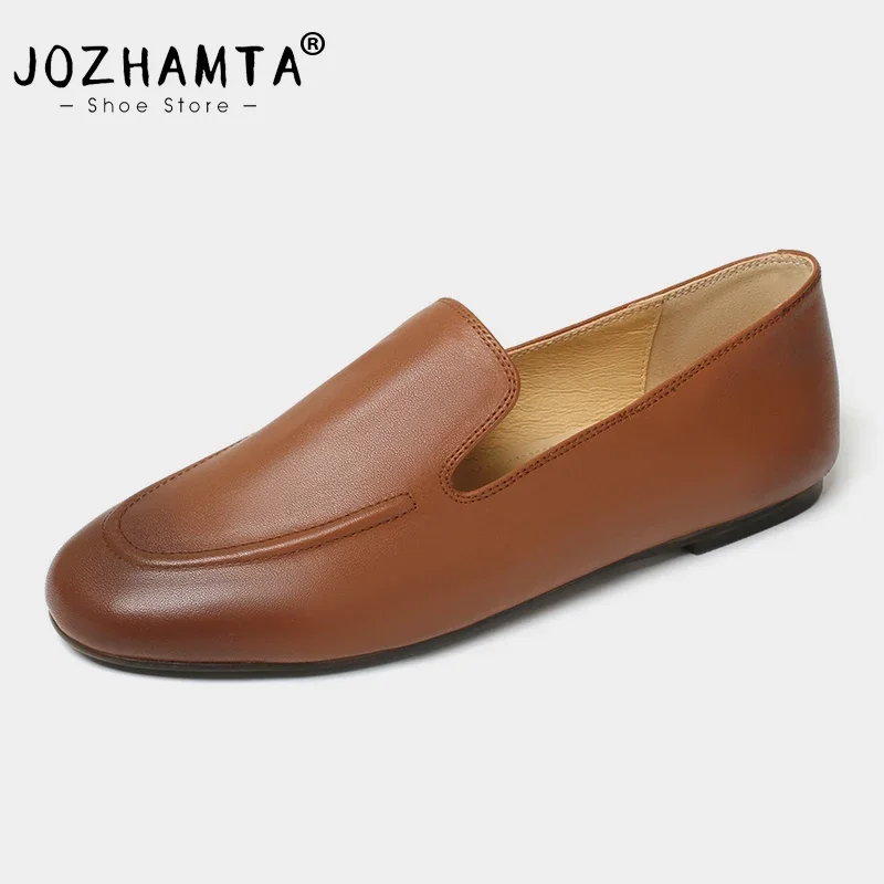 JOZHAMTA Size 33-40 Casual Flats Shoes For Women Real Leather Loafers Low Heels Spring Shoes 2025 Soft Comfort Dress Shoes