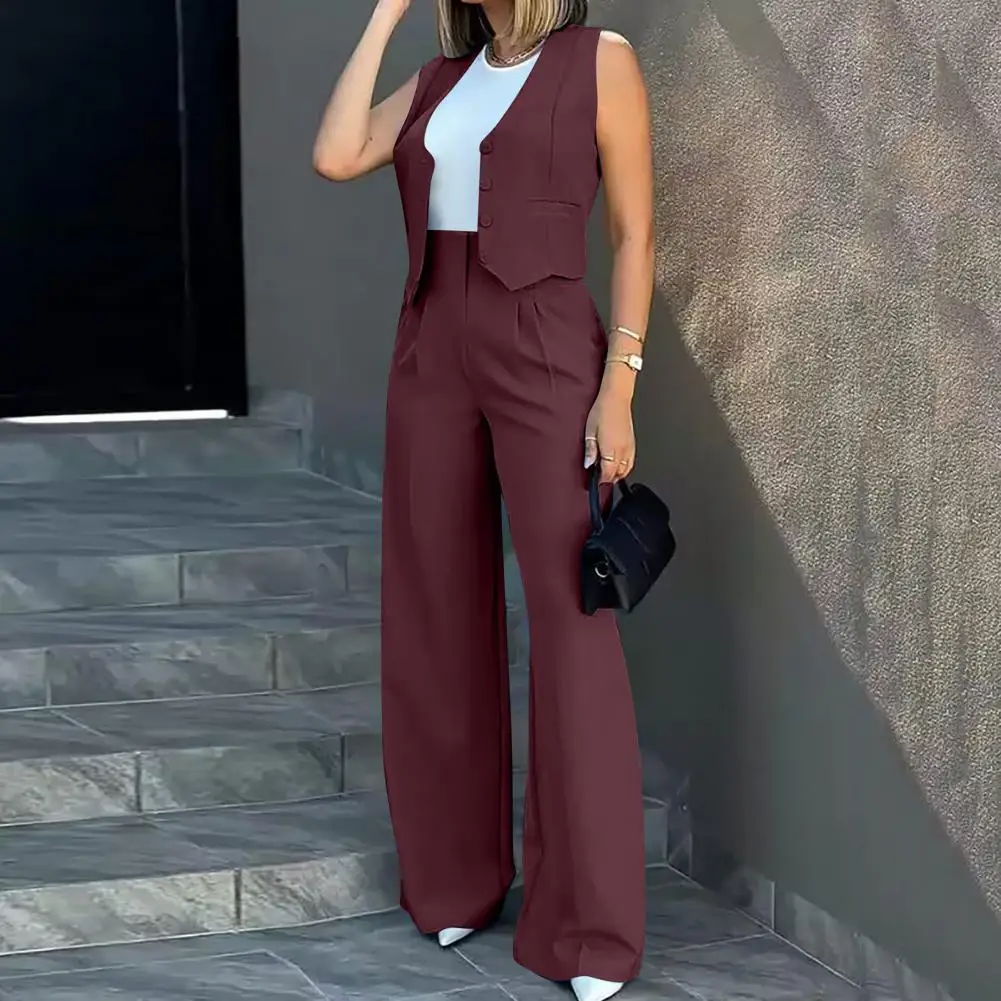 Women Waistcoat Pants Set Elegant Women's Business Suit Set with Sleeveless Waistcoat Wide Leg Trousers Formal for Professional