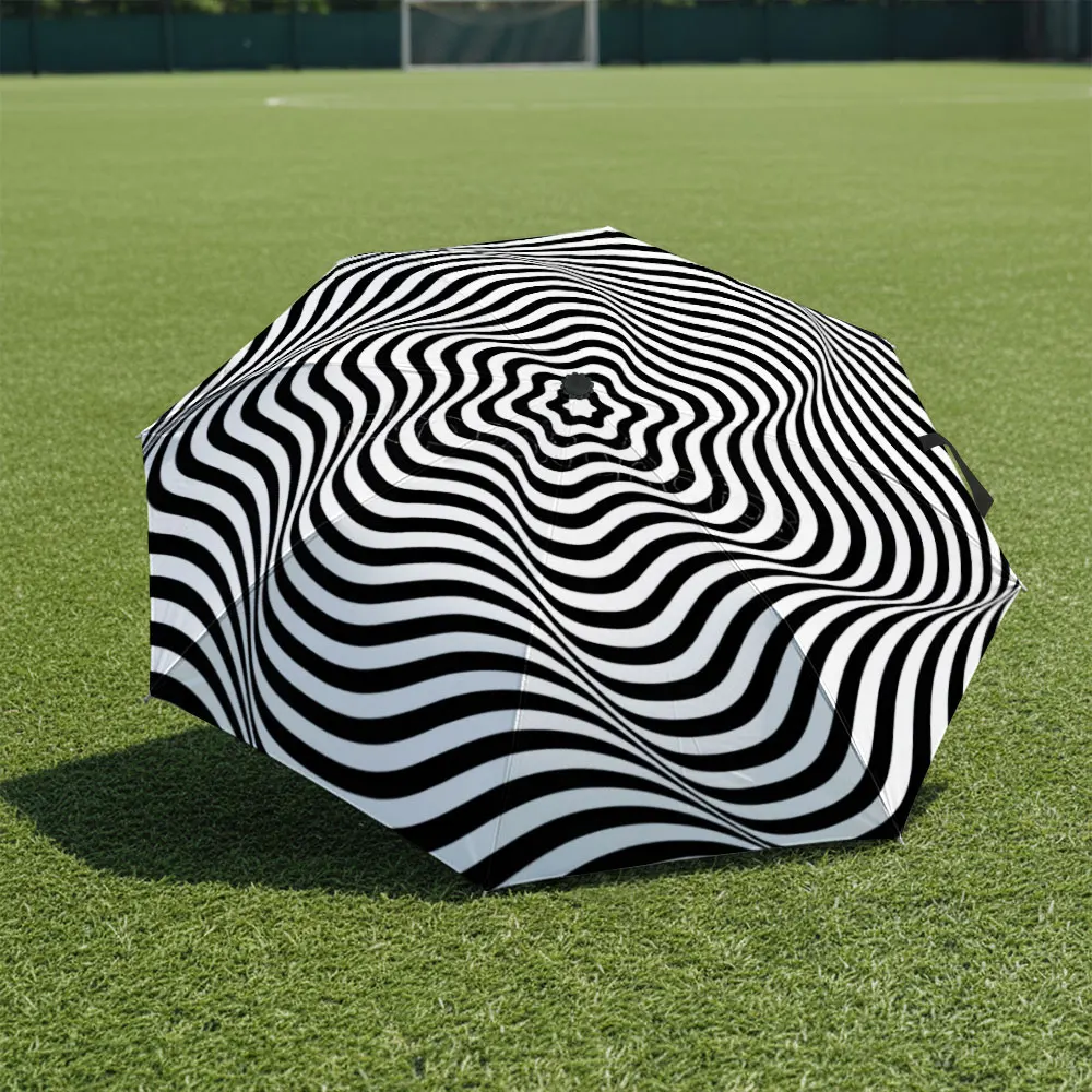 1PC Hypnotic Black and White Umbrella in Front of Iconic Building Print 8 Iron Ribs Folding Umbrella Auto-Open Fashion Sunshade