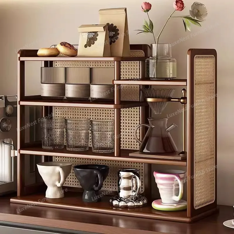 

Bamboo Double Layer Coffee Cup Display Shelf for Kitchen Living Room Tea Set Storage Organizer Rack for Home Office Decor