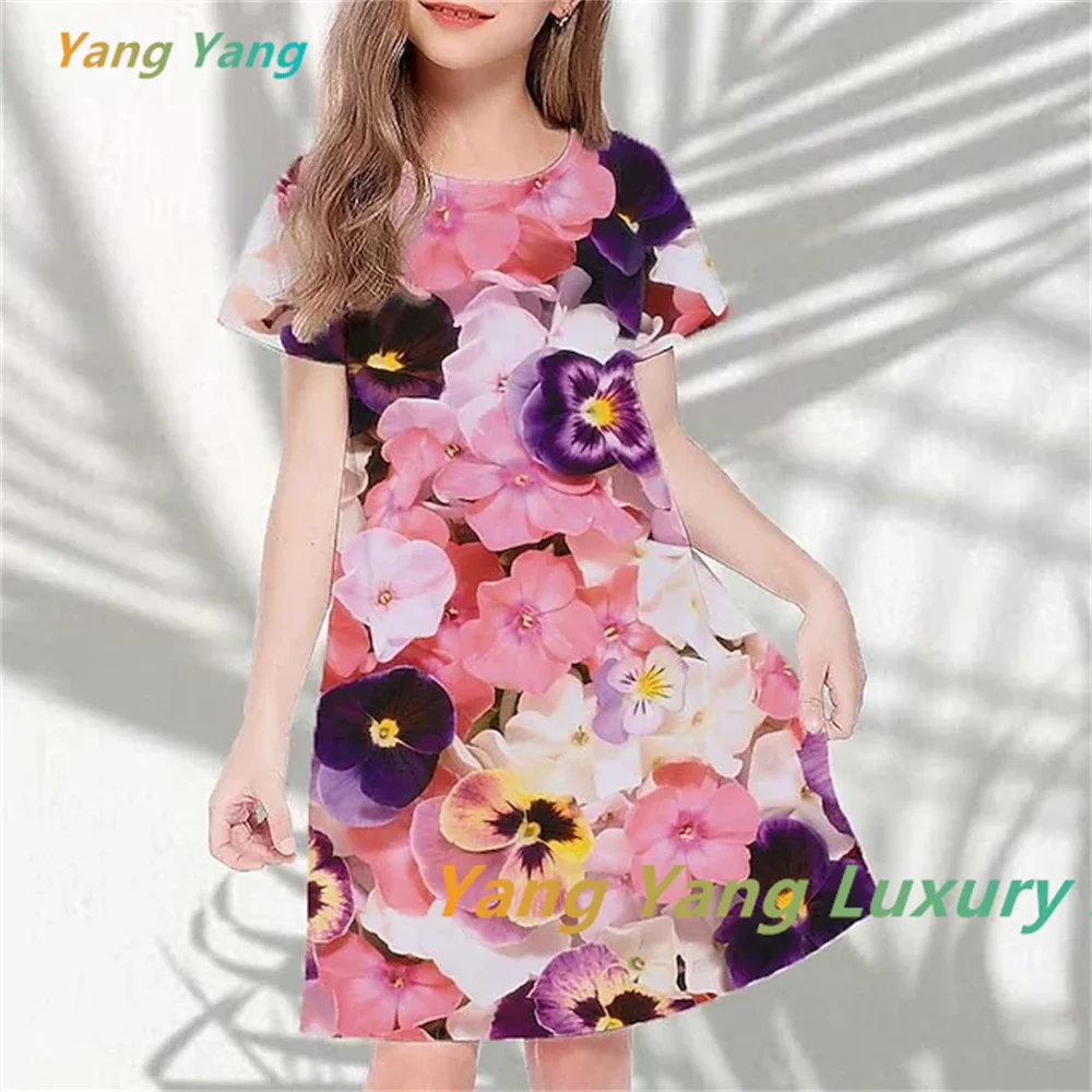 3D Print Floral Butterfly Girls Dress Short Sleeve Summer Spring Women Dress & Outdoor Daily Holiday Cute Casual Sweet  MINISO