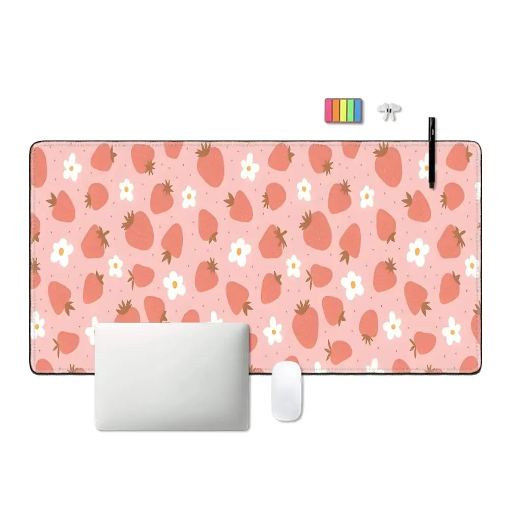 

Strawberry Desk Mat Kawaii Mousepad Pink Cute milk sakura cherry blossom pattern Pastel aesthetic deskmat XXL gaming HYBXAXC