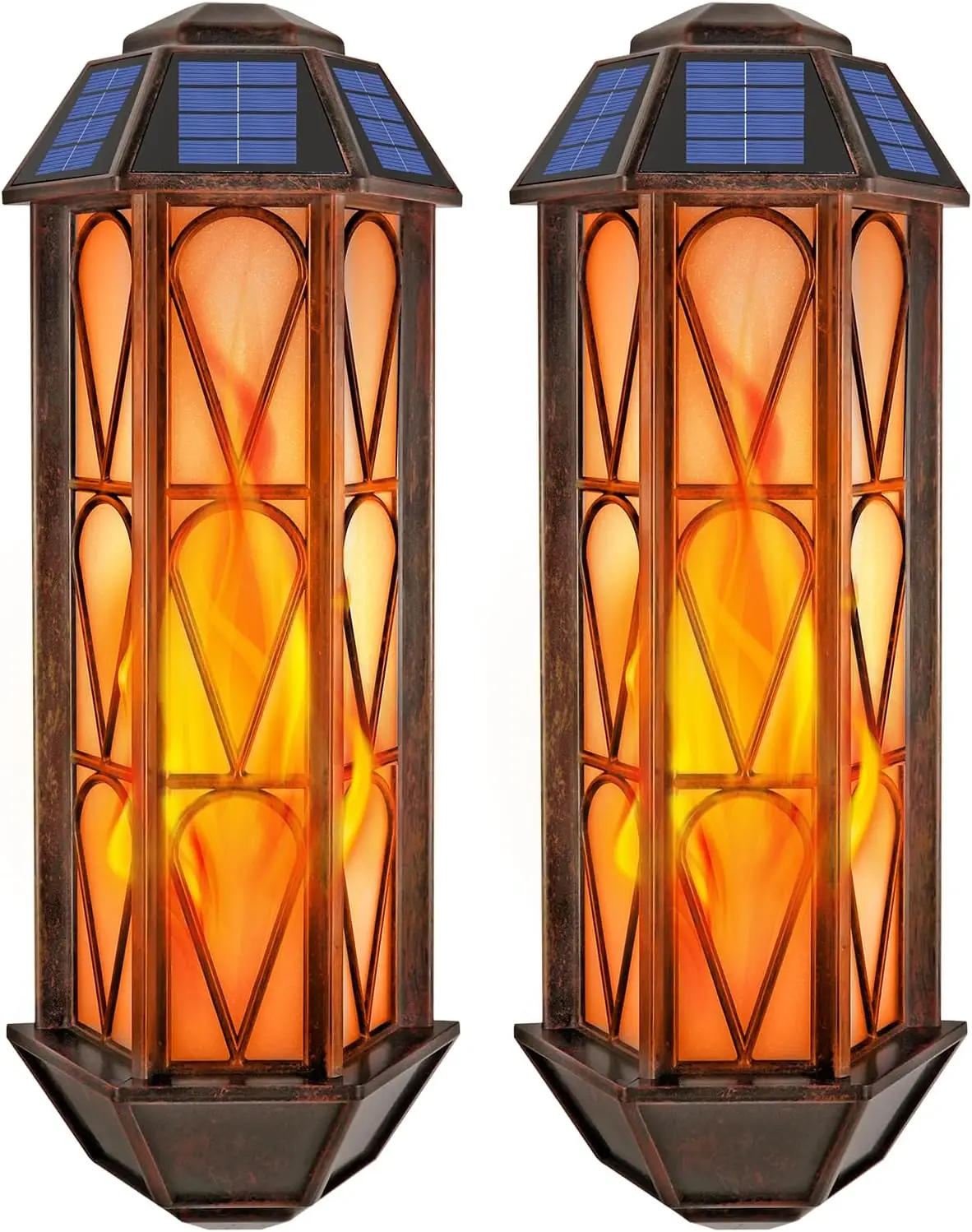 

Настенные бра с солнечным пламенем, 74 светодиода, водонепроницаемые уличные фонари на солнечных батареях (2 шт.)