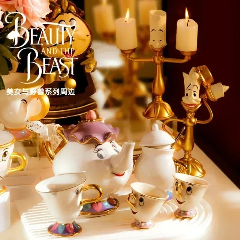 Hot Disney Beauty And The Beast Toys Anime Figure Lumiere Night Lights Candlesticks Cogsworth Clock Ornaments Collect Model Gift