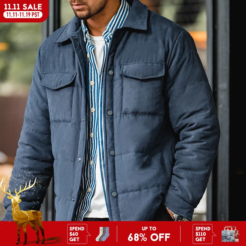 

Maden Мужская куртка двусторонняя из микровельвета Осенне-зимняя куртка теплая и толстая с антиморщинным эффектом Множество карманов парка мужская универсальная верхняя одежда