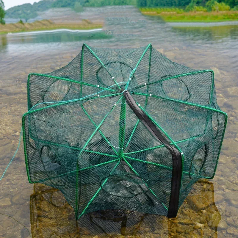 Fishing Net Mesh Folded Hexagon Octagon 6 Holes Fish Shrimp Automatic Trap Crayfish Catcher Fish Network Baits Cast Mesh Trap