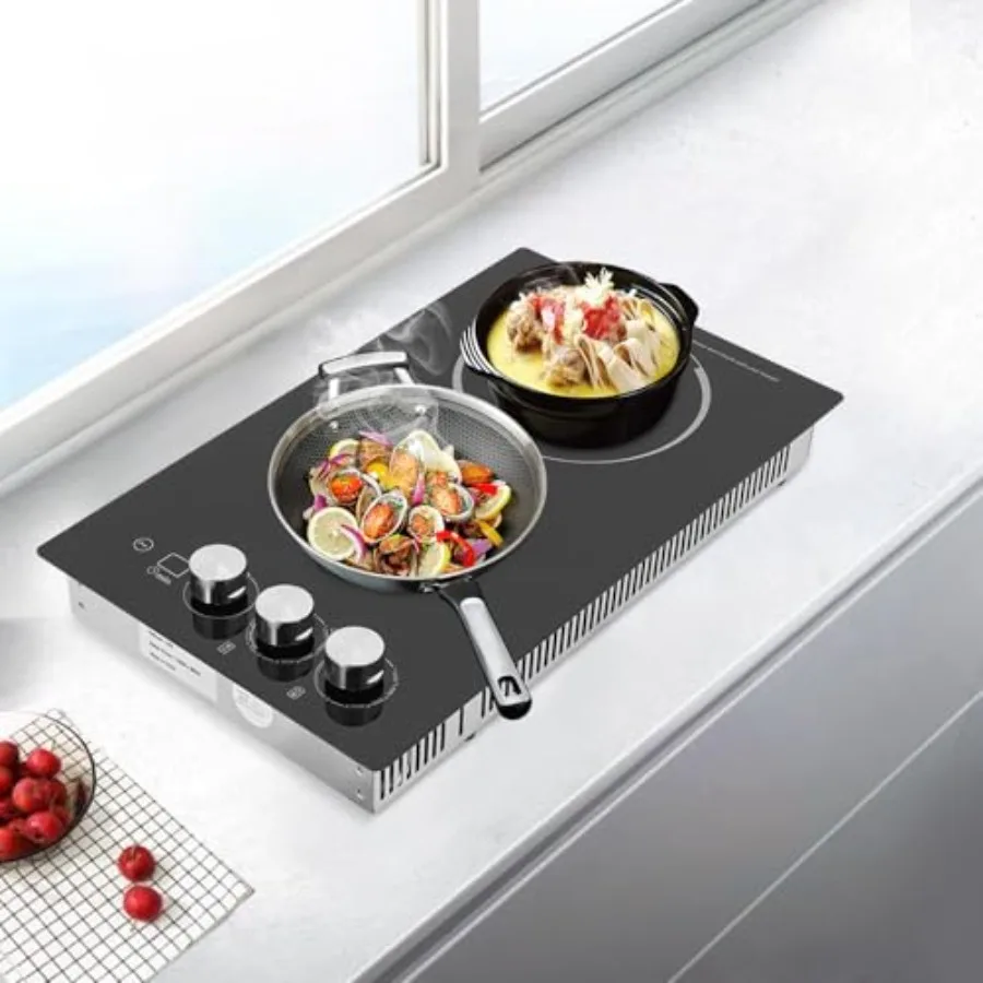 2-Burner Electric Ceramic Cooktop 110V with Adjustable Power Settings LED Display and Child Safety Lock for Kitchen Hotel Resta
