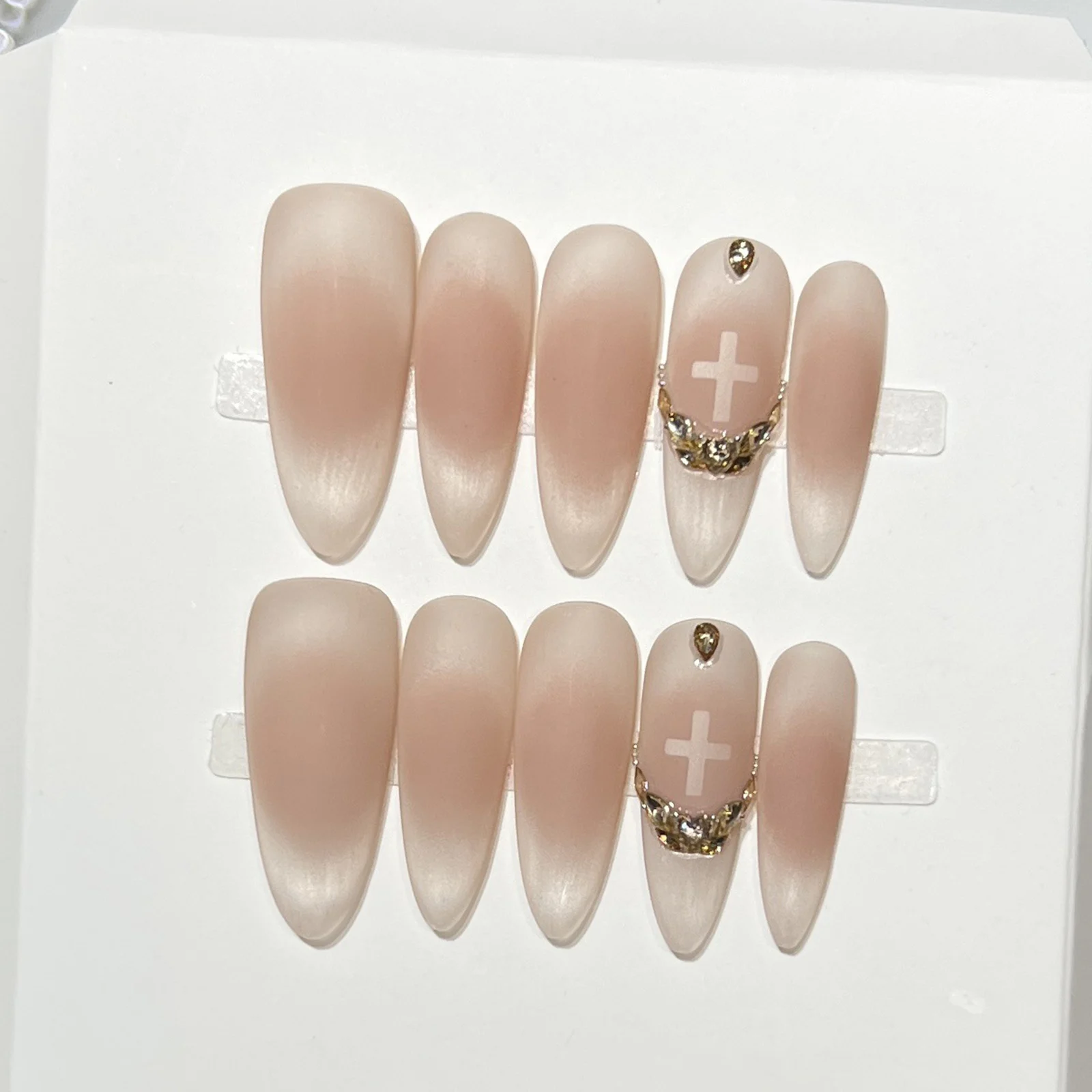10 Stück Matte Rosa Nude Farbige Künstliche Nägel, Gradient, Lange Spitze, Ovale Form, Aufklebenägel, DIY für Damen, Party, Tägliche Maniküre, Kunst