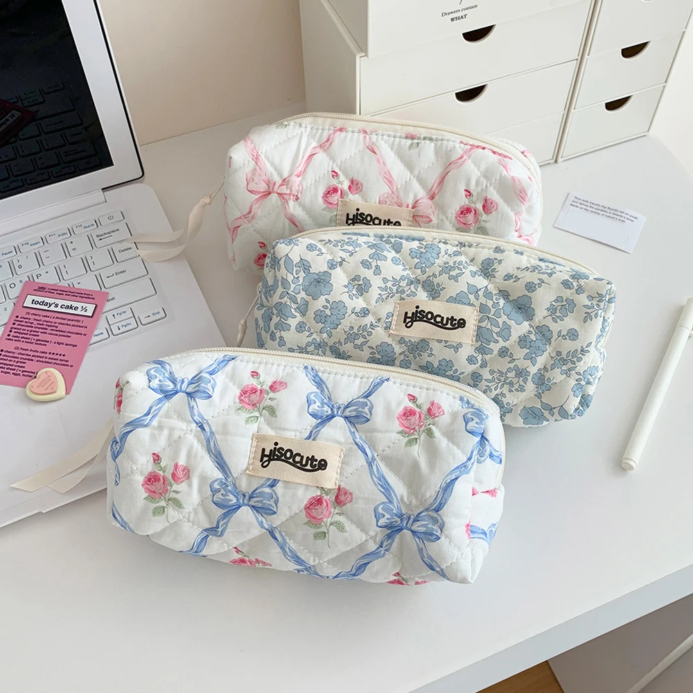 

INS Bow Flower Pencil Pouch Large Capacity Portable Pencil Case for Girl Makeup Bag Cosmetic Bag Back to School Stationery