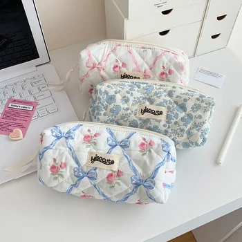 INS 활 플라워 펜슬 파우치, 대용량 휴대용 필통, 소녀 메이크업 가방, 화장품 가방, 학교 문구류 