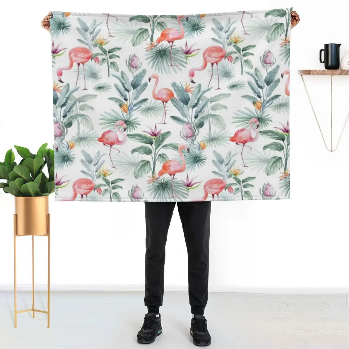 

Flamingo Watercolor Throw Blanket Soft Bedroom Blanket for Night Sleeping