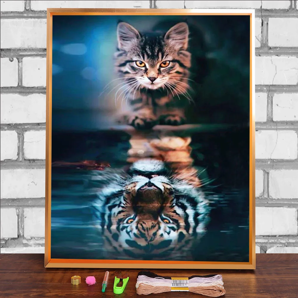 Animal Cat Printed Canvas 11CT Cross-Stitch Kit DIY Embroidery DMC Threads Hobby Handicraft Needlework Knitting Mulina  Package