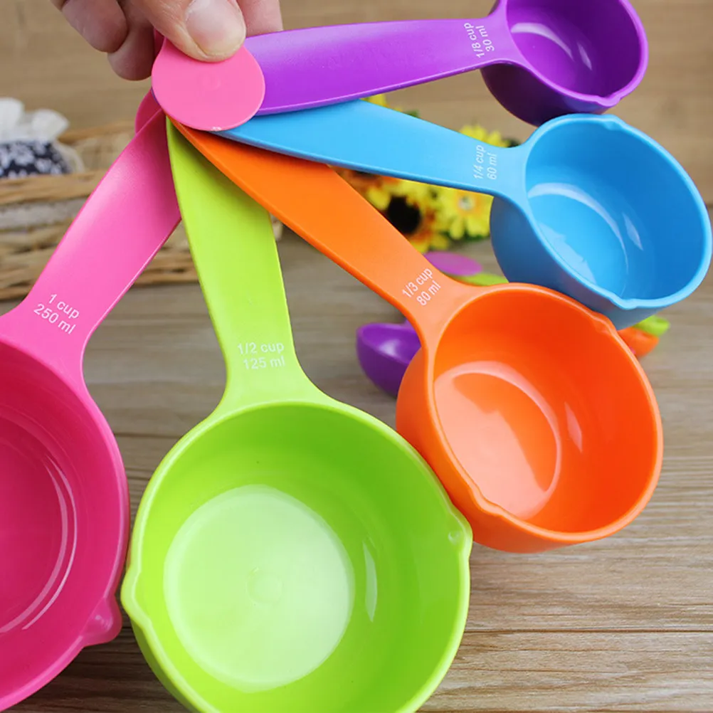 5Pcs Colorful Plastic Measuring Spoons Set for Baking Kitchen Use 30Ml 60Ml 80Ml 125Ml 250Ml with Dual Metric Standard Markings