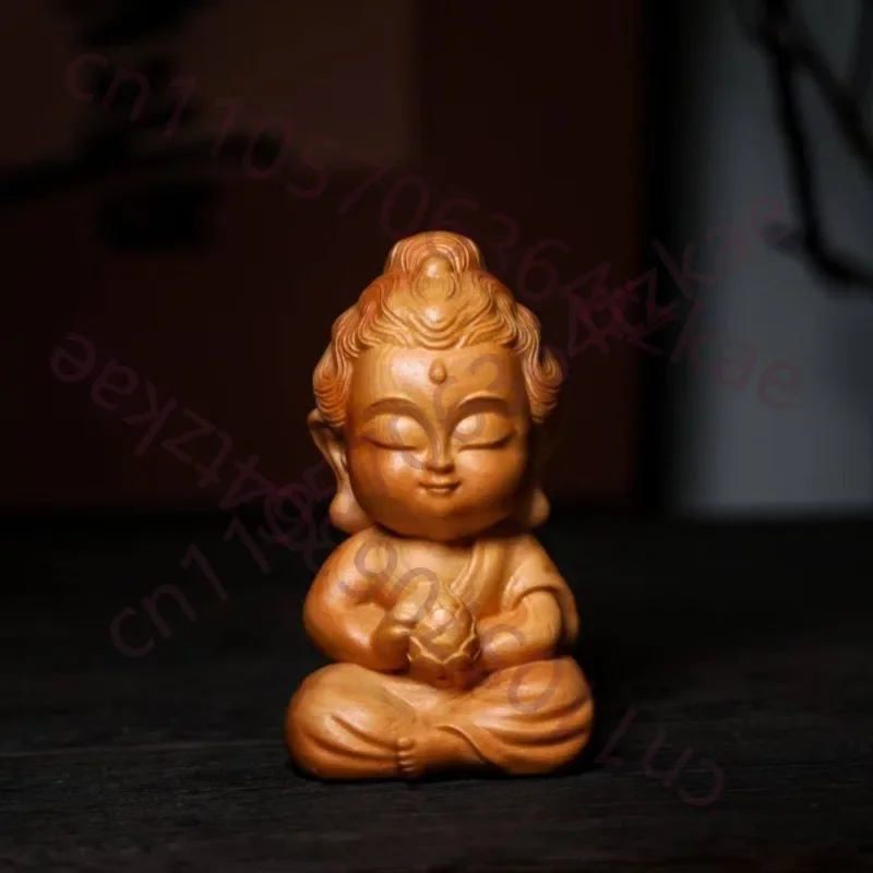 Hand-Carved Thuja Wood Mini Lotus Buddha Statue - 3.3