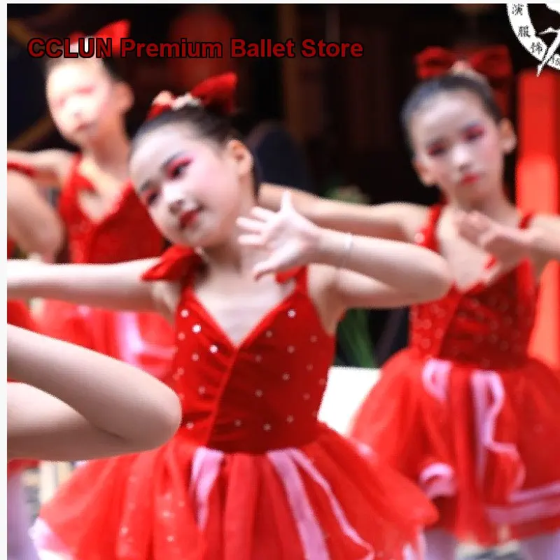 Disfraz Infantil de Princesa de Lentejuelas para Actuación de Danza del Vuelo de la Mariposa, Estilo Barbie Chino, Color Rojo