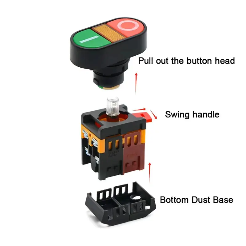 Momentary Double Head Push Button Switch With LED Lamp 22/25mm 24V 220V 380V ON/OFF START STOP 1NO 1NC 2 Buttons