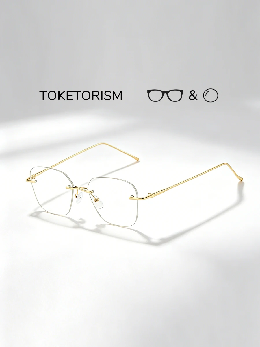 Toketorism Anti Blue Rimless Eyeglasses Multifocal Progressive Lenses Custom Photochromic Prescription Glasses