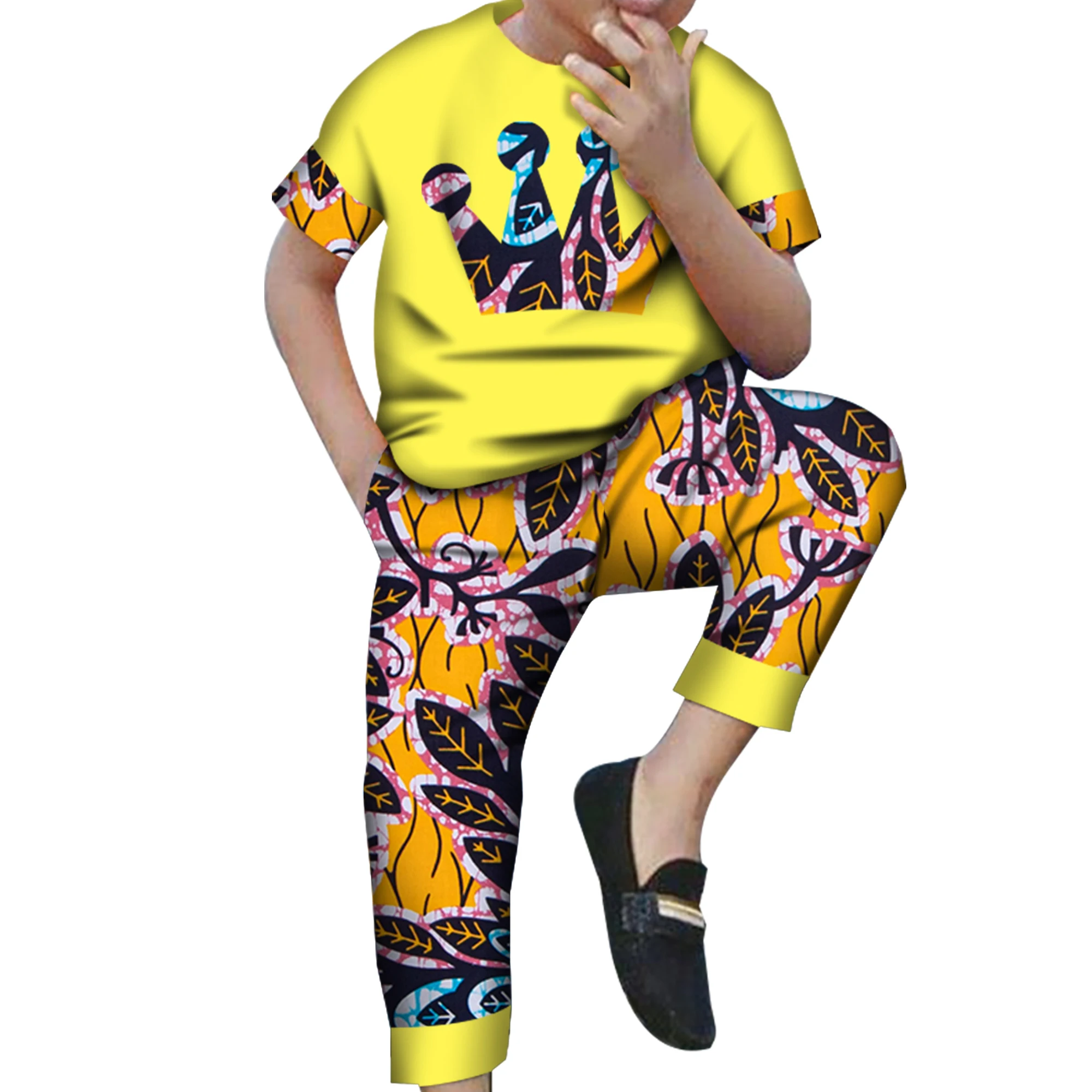 

Африканская одежда для мальчиков, хлопковая рубашка Дашики с африканским восковым принтом и брюки, комплект африканской одежды, комплект из 2 предметов WYT540