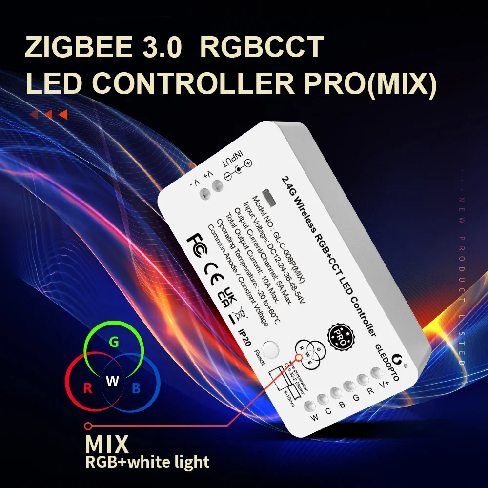 

GLEDOPTO ZigBee LED Strip Controller RGBCCT Pro RGB White Light Mix Homey Alexa Tuya SmartLife SmartThings App RF Remote Control