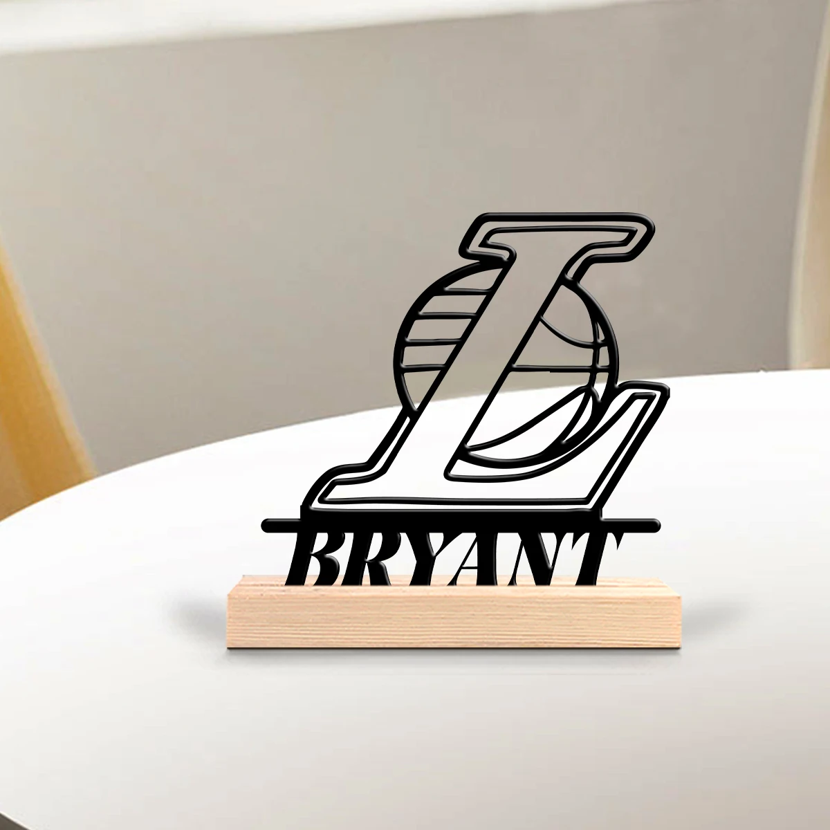 1Pc Csutom Basketball Team Logo Wooden Base Metal Art Ornament,Home Office Hotel Cafe Club Decor,Ideal Gift for Family Friends