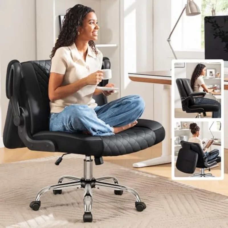 Criss Cross Office Chair with 2-in-1 Flip Backrest – Ergonomic PU Leather Floor Sitting Chair, Adjustable Height, 360°
