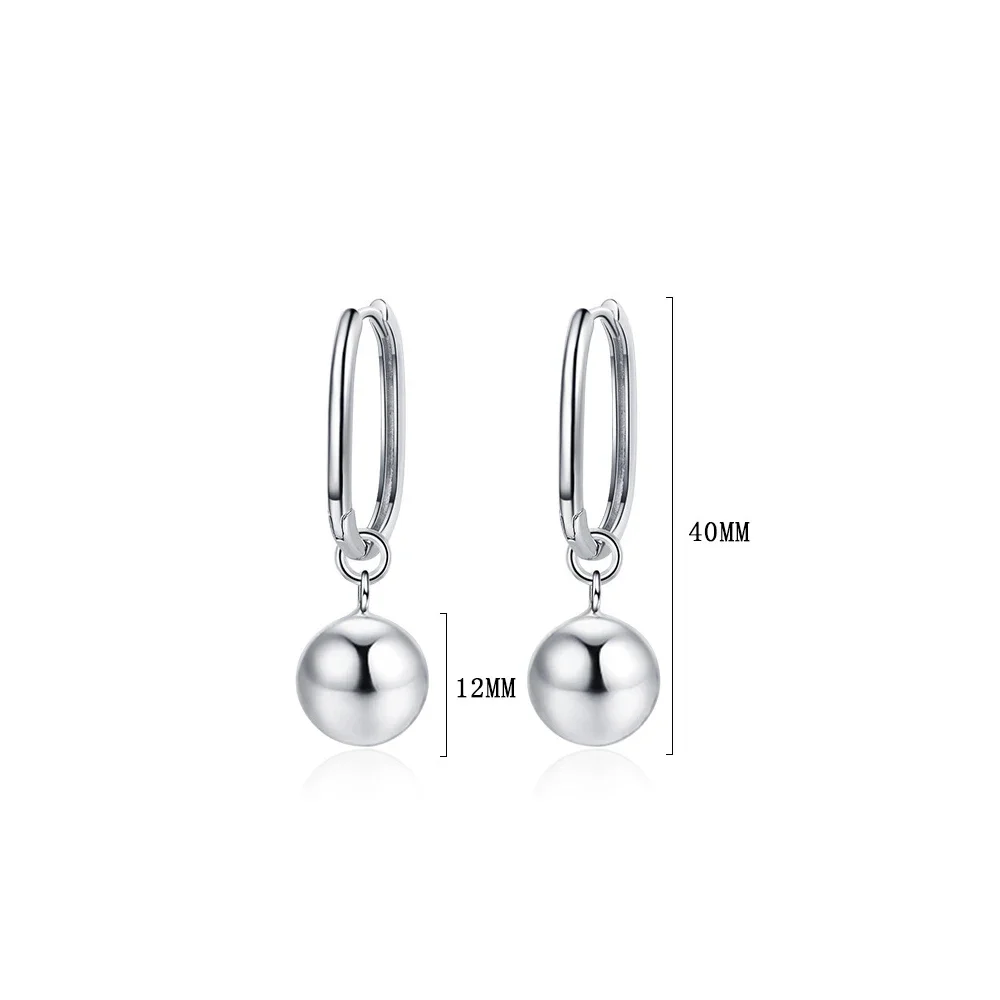 925 Sterling Silver Long Round Bead Hoop Earring Buckle for Women Girl Minimalism Personalized Versatile Fine Jewelry Gift