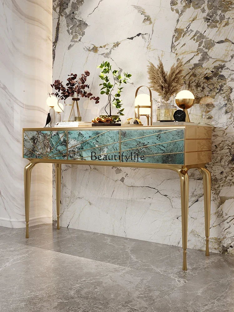 

Italian light luxury entrance table Amazon green luxury stone entrance table high sense