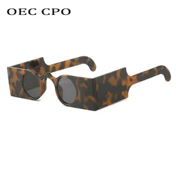 Vintage Punk Round Sunglasses Women Retro Unique Square Frame Fashion Wide Legs Leopard Sun Glasses Female UV400 Eyewear Men