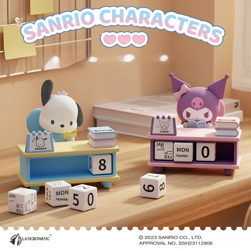 Sanrio Pochacco Kuromi Desk Calendar Series Kawaii Action Figures Model Collectible Office Desktop Ornaments Kids Xmas Gifts