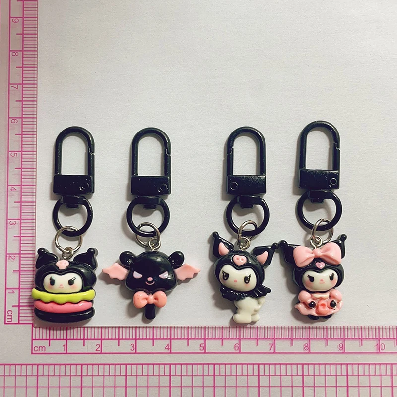 Schattige Sanrio Black Kuromi Serie Sleutelhanger Cartoon Hars Bowtie Kuromi Hanger Sleutelhanger Bedels Rugzak Decora Tas Accessoires Cadeau