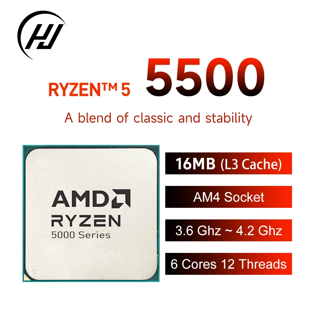 AMD Ryzen 5 5500 New R5 5500 6-Core 12-Thread 3.6 GHz 7NM L3=16M 100-000000457 Socket AM4 DDR4 CPU Processor but without cooler