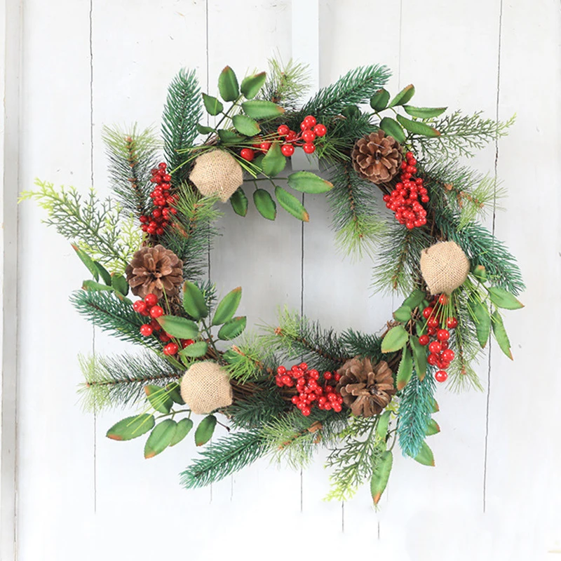 10-35CM Christmas Rattan Wreath Pine Natural Branches Berries&Pine cones for DIY Christmas Wreath Supplies Home Door Decoration