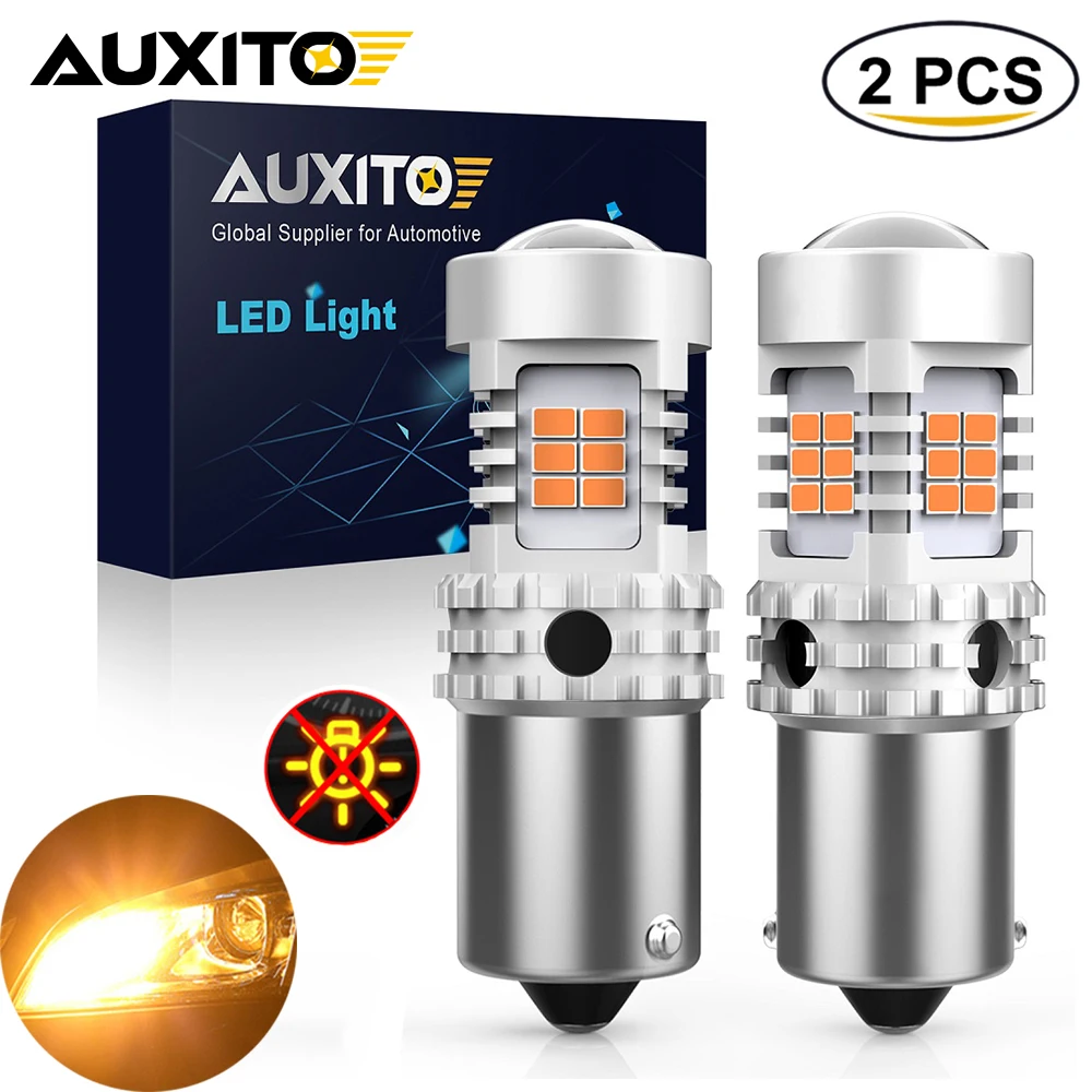 AUXITO T20 7440 W21W Canbus Led Turn Signal Light Bulb Amber Yellow No Hyper Flash BAU15S Error Free Car Lamp For Tesla BMW Audi