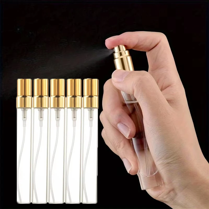 5 ml/10 ml 5 Glas-Sprühflaschen, nachfüllbar, Parfümzerstäuber, Probentester, Flaschen, dünne Glasfläschchen, Gold