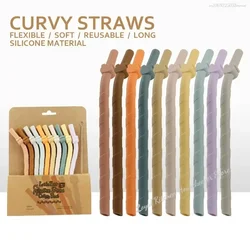 10/5/1pcs  Reusable Food Grade Silicone Straws 180*10mm Straight Bent Drinking Straw with Cleaning Brush Set Party Bar Accessory