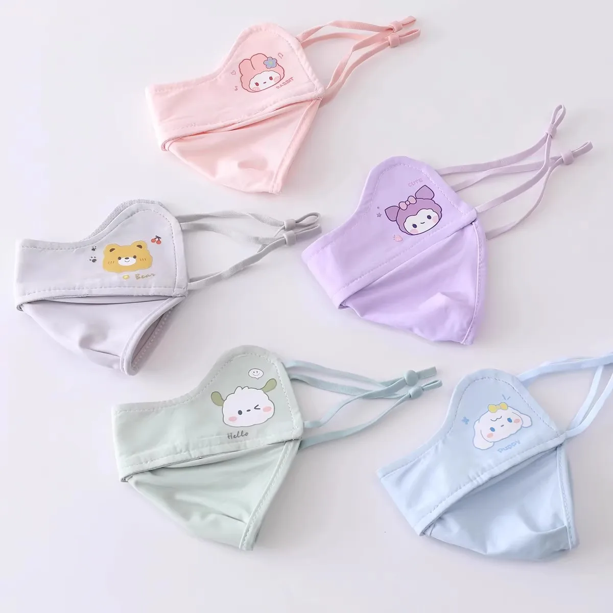 Miniso 어린이 마스크와 얼음 슬리브 세트 귀여운 만화 얼음 실크 통기성 눈 보호 3 차원 소녀 직물